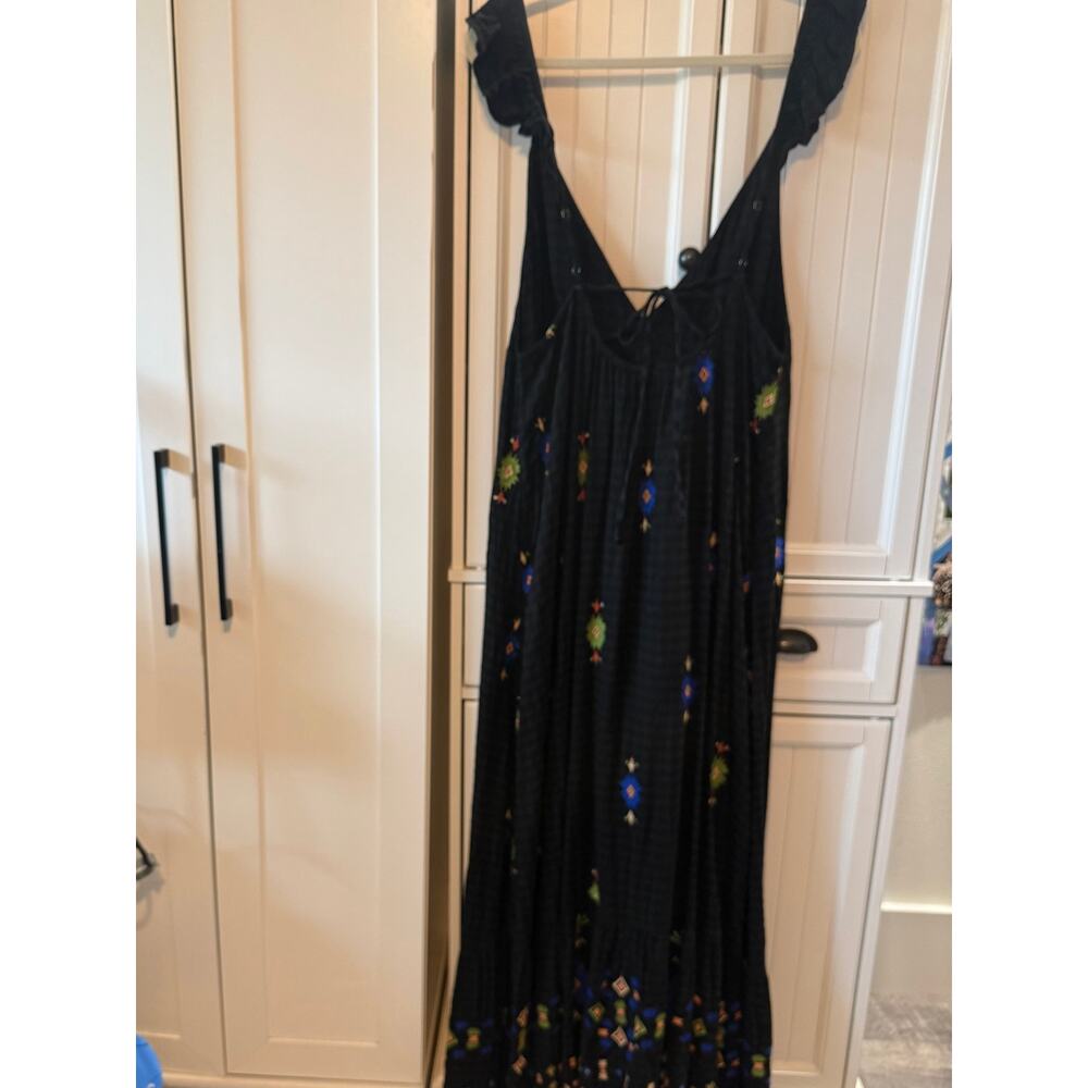 Anthropologie V-Neck embroidered ruffle sleeve maxi dress XL EUC - Picture 9 of 9